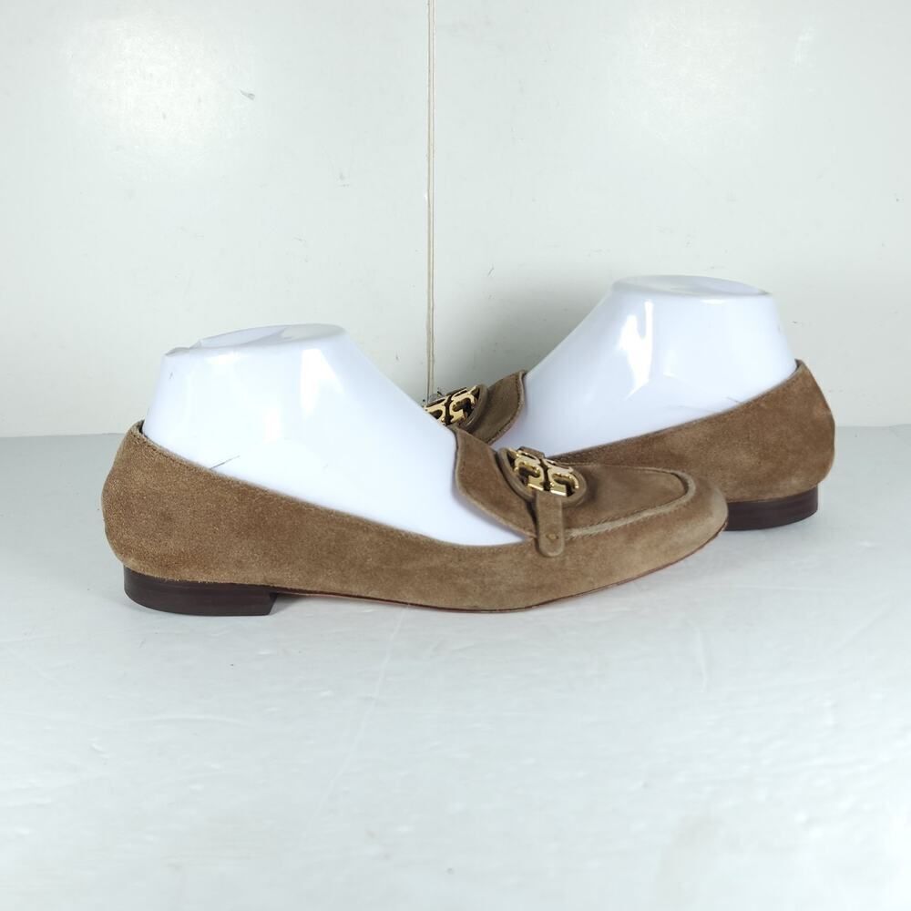 TORY BURCH Women's Metal Miller US8M Taupe Suede Medallion Logo Loafer Flats - Picture 8 of 16